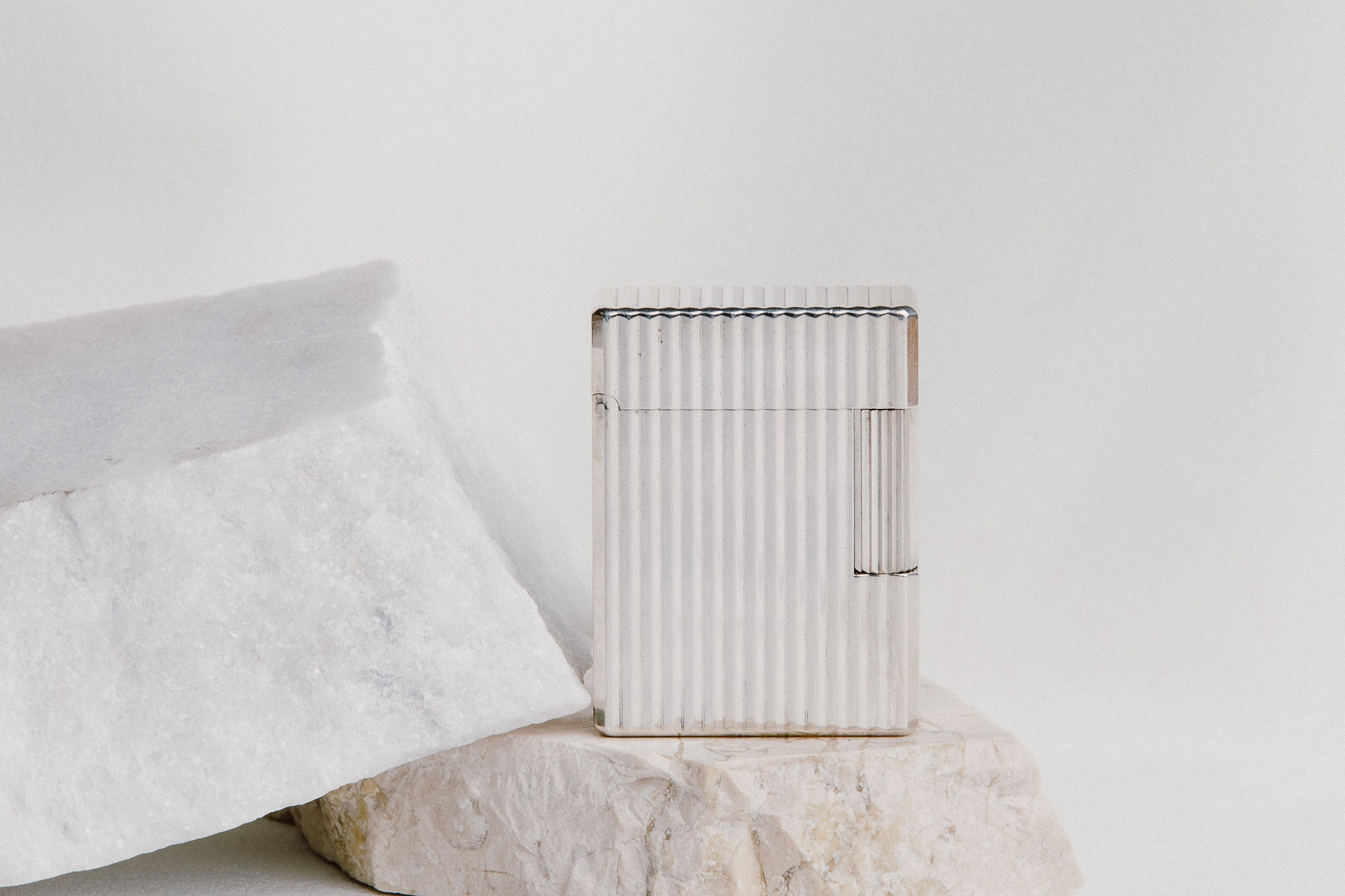 S.T. Dupont Ligne 1 Vintage Collectible Silver-Plated Ribbed Lighter