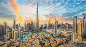 Dubai skyline at sunset with Burj Khalifa - ZA Cigars delivery to the UAE
